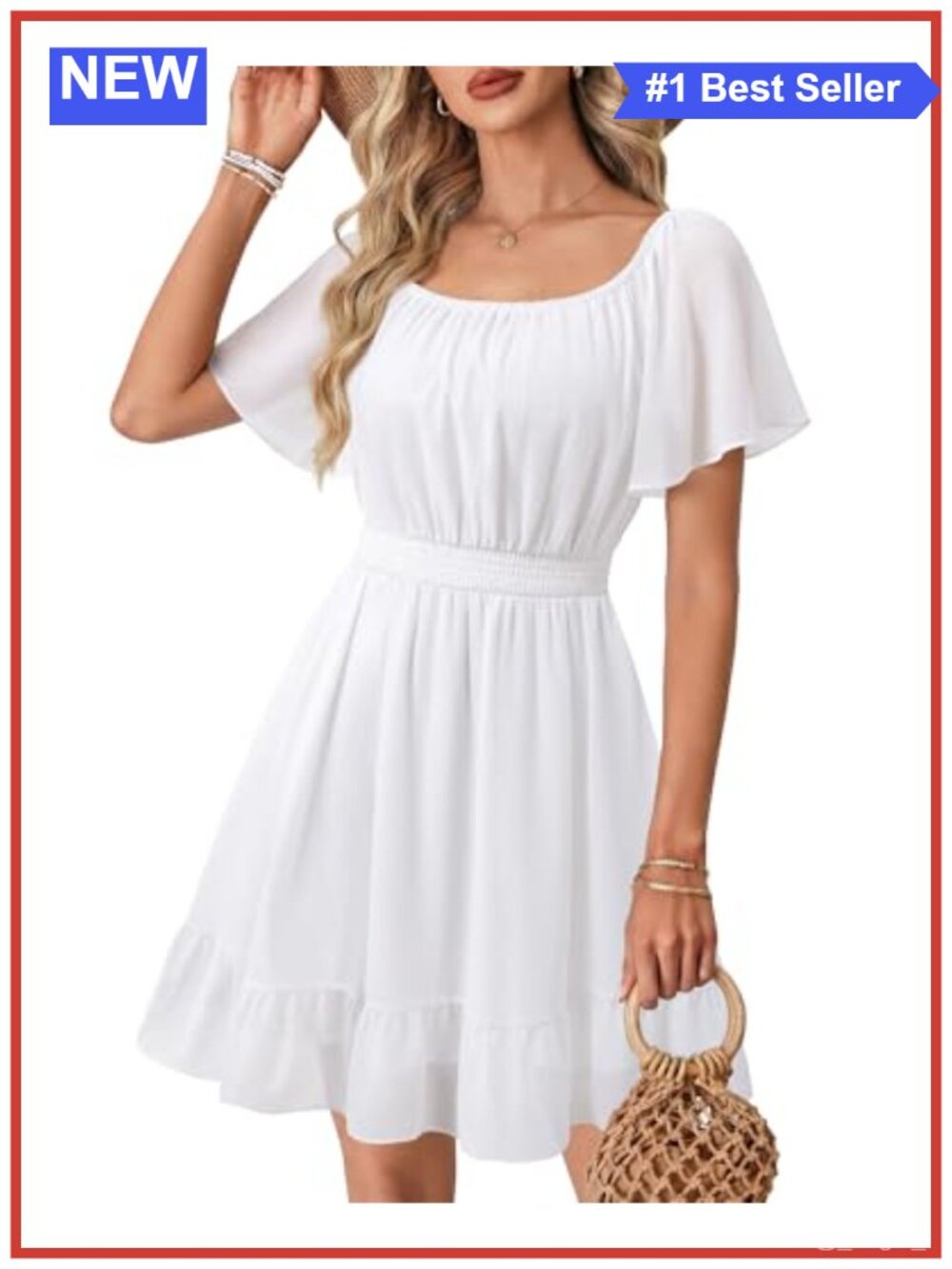 Womens Chiffon Summer Sundress Ruffle Sleeve A-Line Dress Casual